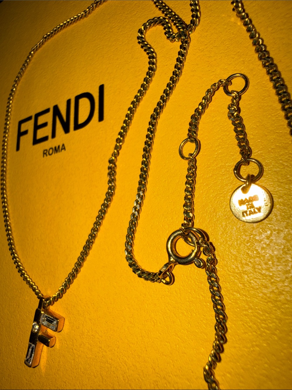 Fendi F is Fendi Soft Gold Crystal Logo Necklace Full Inclusion EUC